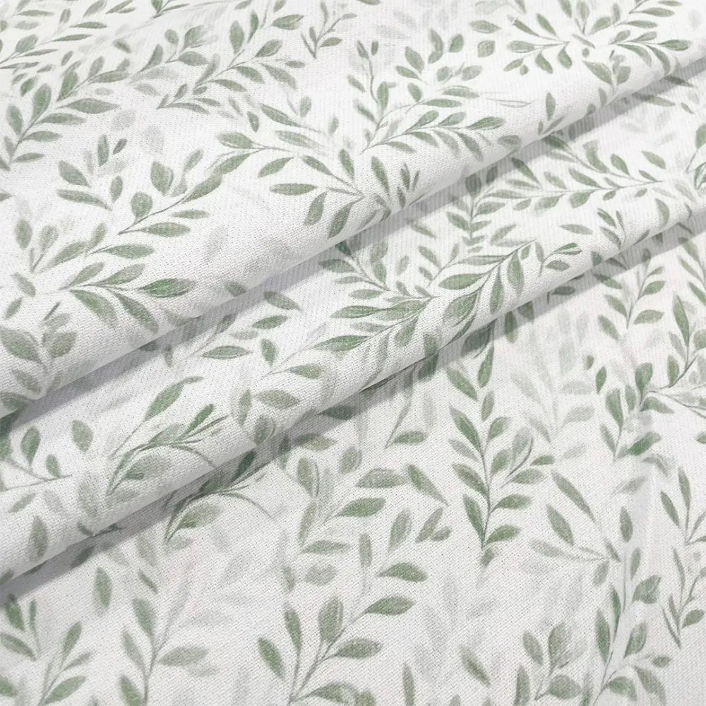 Flanela Cueiro Estampa Exclusiva JLM Raminhos Verdes 100% Algodão 0,78M Largura - Variante 1