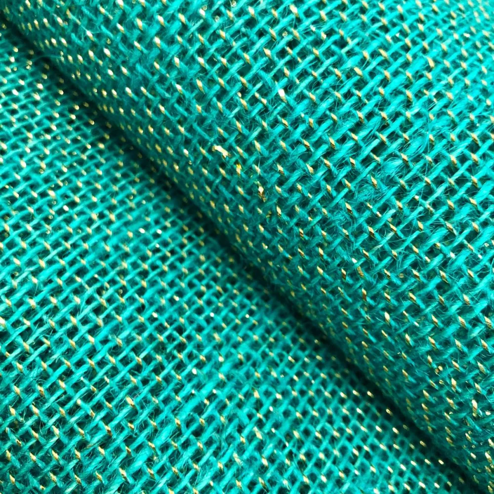 Juta Colorida - 100% Juta - 1,00m largura - Verde com ouro Juta Colorida - 100% Juta - 1,00m largura - Verde com ouro