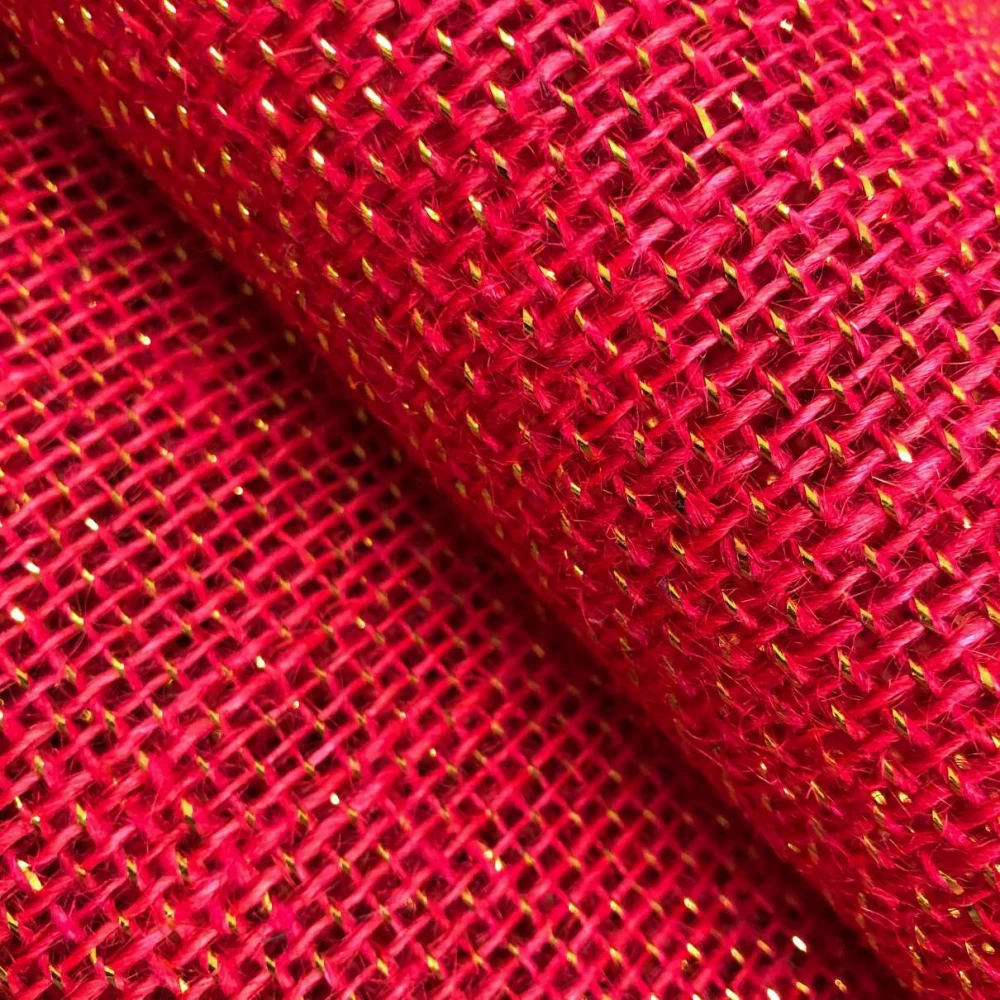Juta Colorida - 100% Juta - 1,00m largura - Vermelho com ouro