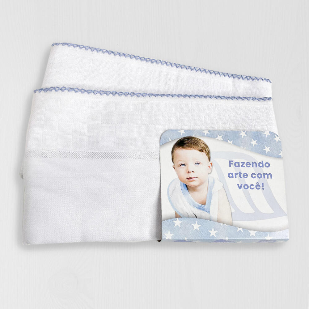 Kit 2 unid Fralda de Banho Mabber Barra para Pintar e Bordar Modelo Estrela com Acabamento de Crochê 100% Algodão 80x80 - Azul vintage jlm