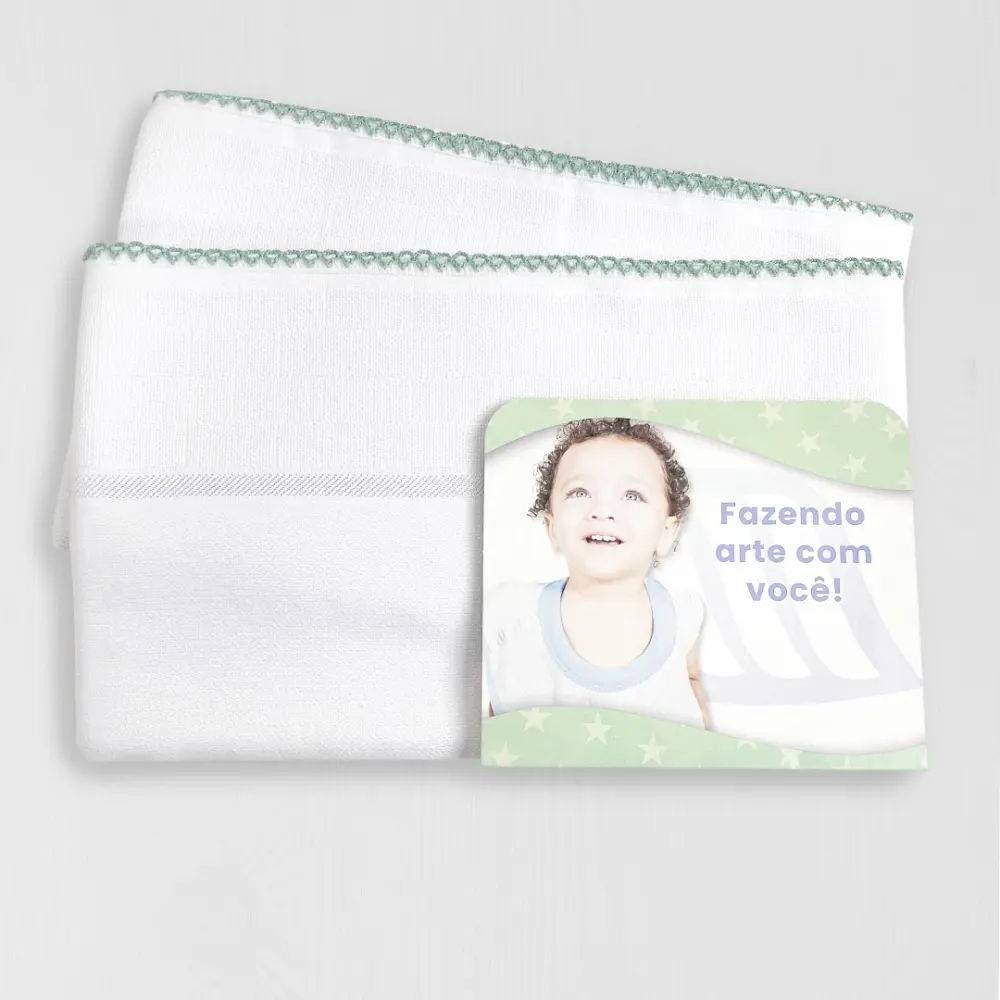 Kit 2 unid Fralda de Banho Mabber Barra para Pintar e Bordar Modelo Estrela com Acabamento de Crochê 100% Algodão 80x80 - Verde vintage jlm