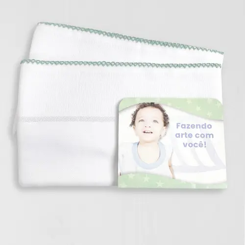 Kit 2 unid Fralda de Banho Mabber Barra para Pintar e Bordar Modelo Estrela com Acabamento de Crochê 100% Algodão 80x80 - Verde vintage jlm