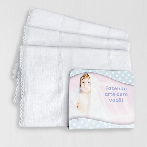 Kit 3 unid Fralda de Ombro Mabber Barra para Pintar e Bordar Modelo Estrela com Acabamento de Crochê 100% Algodão 37x80 - Branco