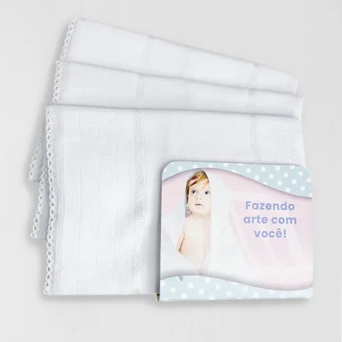 Kit 3 unid Fralda de Ombro Mabber Barra para Pintar e Bordar Modelo Estrela com Acabamento de Crochê 100% Algodão 37x80 - Branco