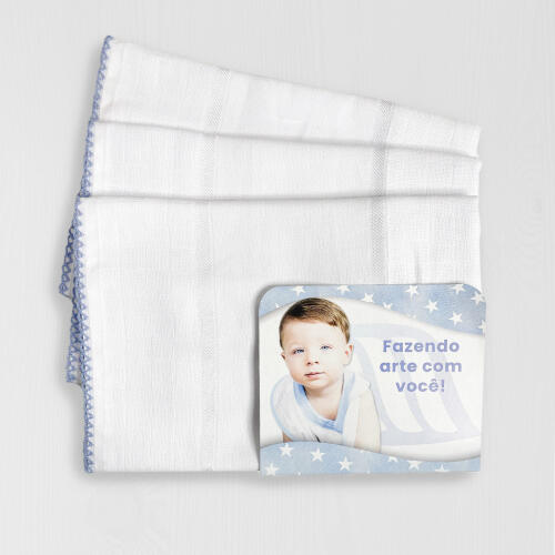Kit 3 unid Fralda de Ombro Mabber Barra para Pintar e Bordar Modelo Estrela com Acabamento de Crochê 100% Algodão 37x80 - Azul vintage jlm