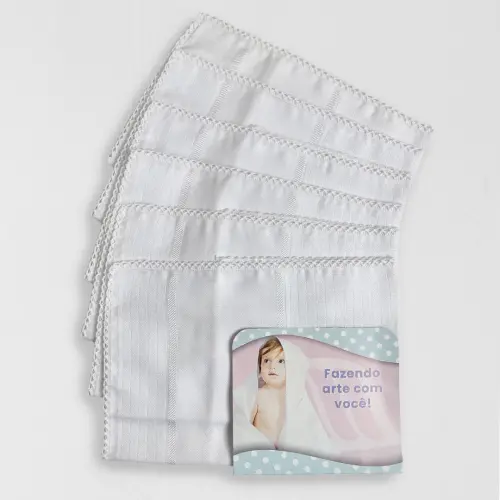 Kit 6 unid Fralda de Boca Mabber Barra para Pintar e Bordar Modelo Estrela com Acabamento de Crochê 100% Algodão 30x40 - Branco