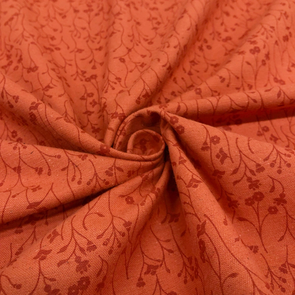 Linho Estampado Premium Raminhos Composê 80% Algodão 20% Linho - Laranja Linho Estampado Premium Raminhos Composê 80% Algodão 20% Linho - Laranja