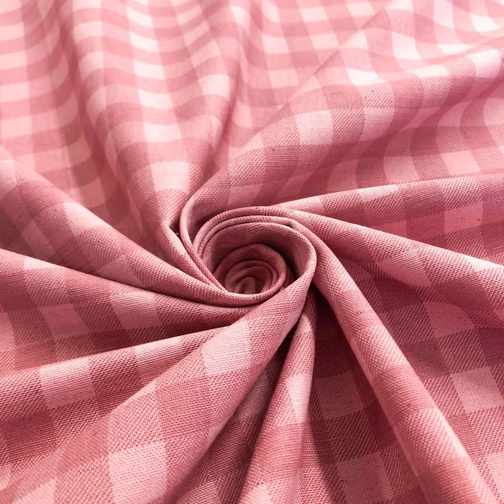 Linho Estampado Premium Xadrez 80% Algodão 20% Linho - Rosê Linho Estampado Premium Xadrez 80% Algodão 20% Linho - Rosê