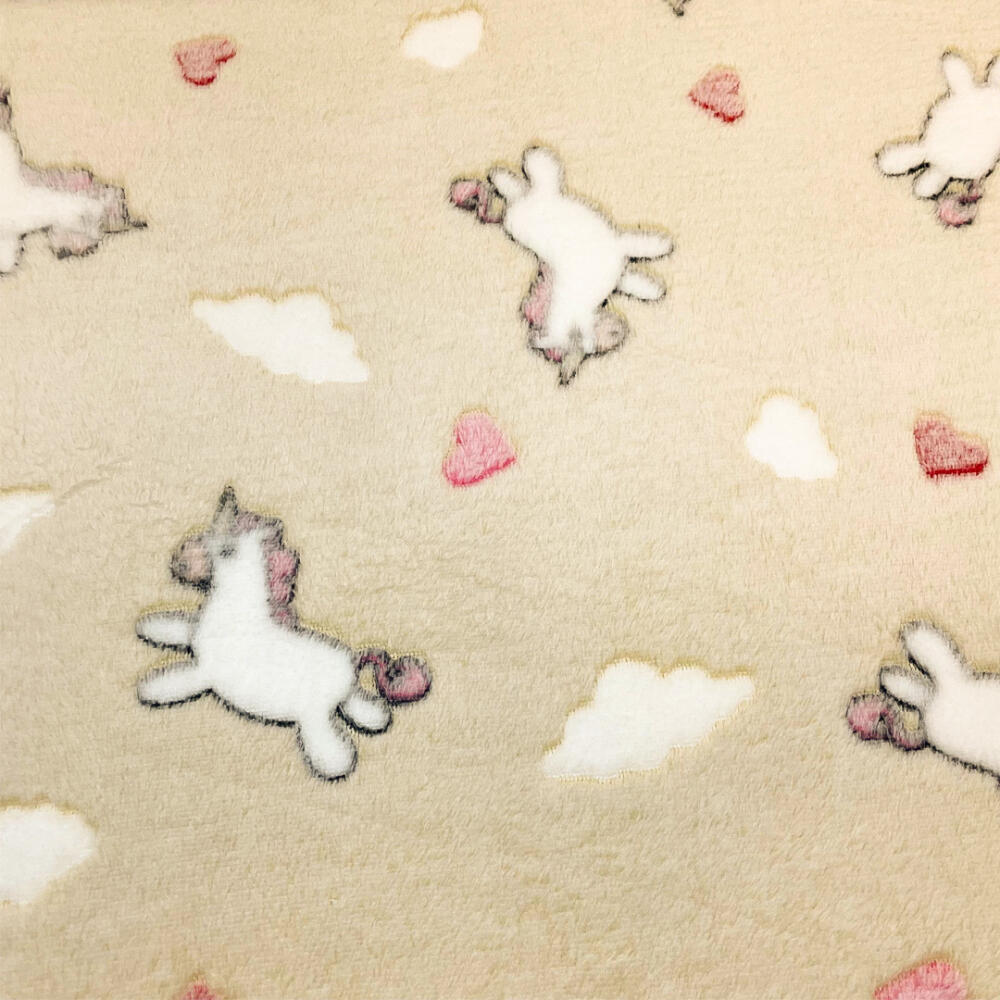 Manta Fleece 3D Unicórnios Fundo Bege 100% Poliéster 1,60m largura - Variante 1
