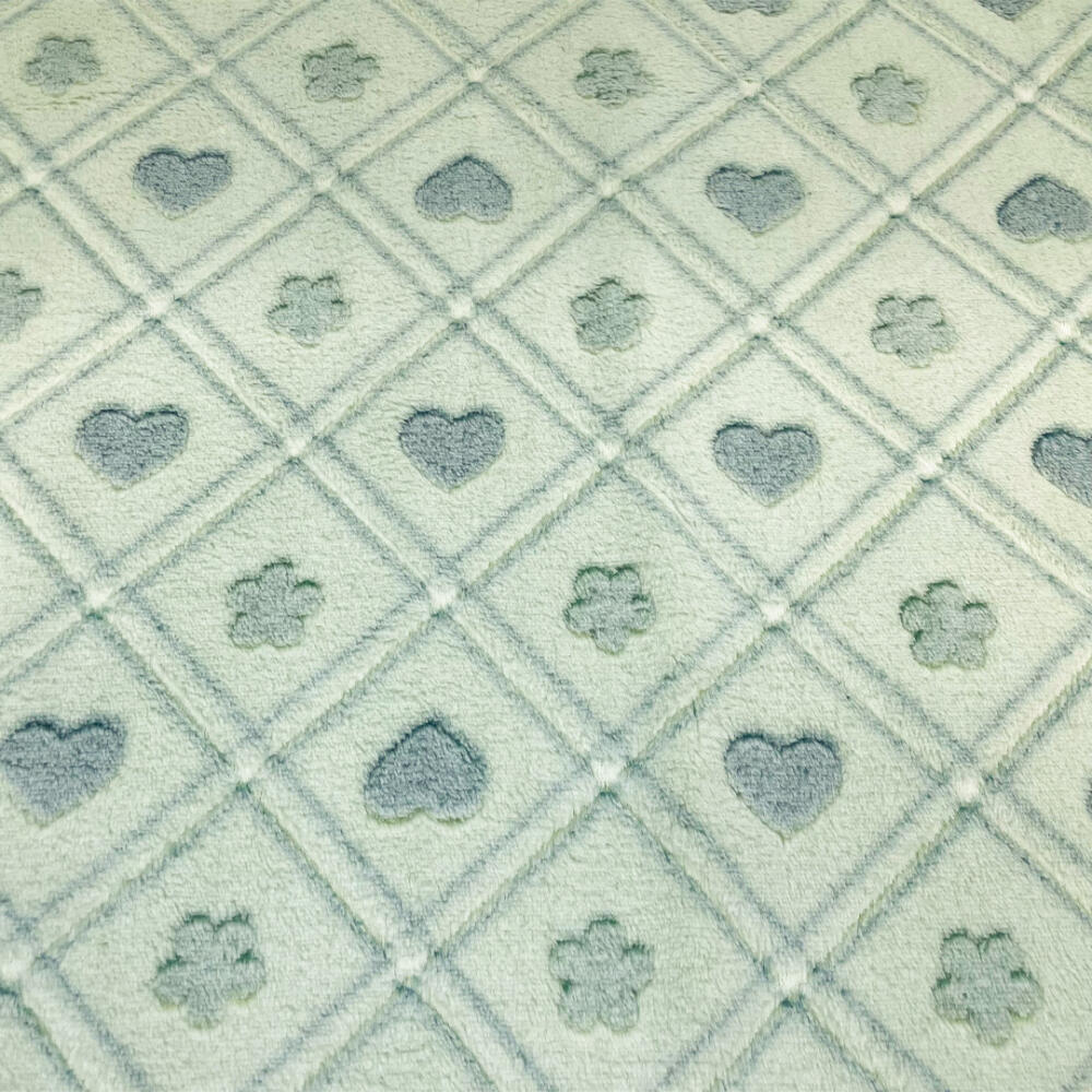 Manta Fleece 3D Xadrez com Coração 100% Poliéster 1,60m largura - Verde bebê