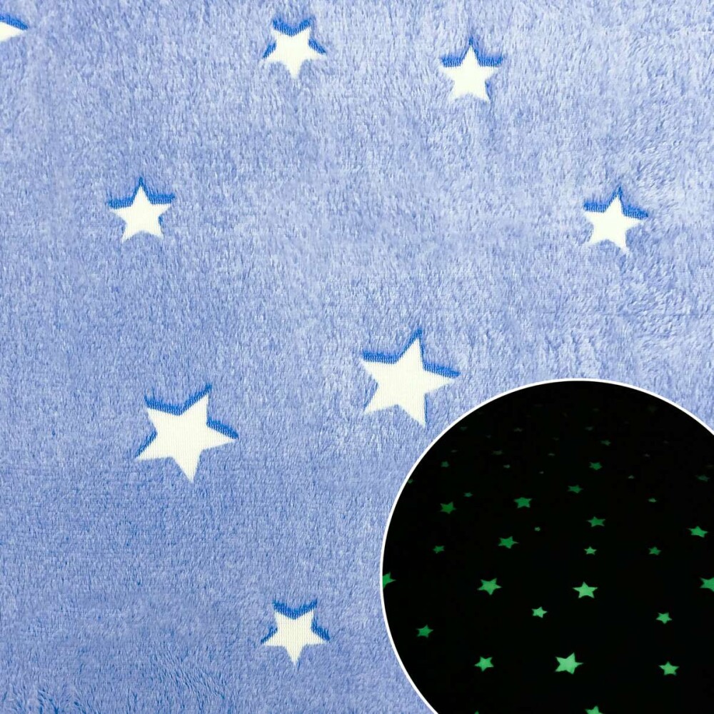 Manta Fleece Glow Brilha no Escuro Estrelinha 100% Poliéster 1,60m largura - Azul