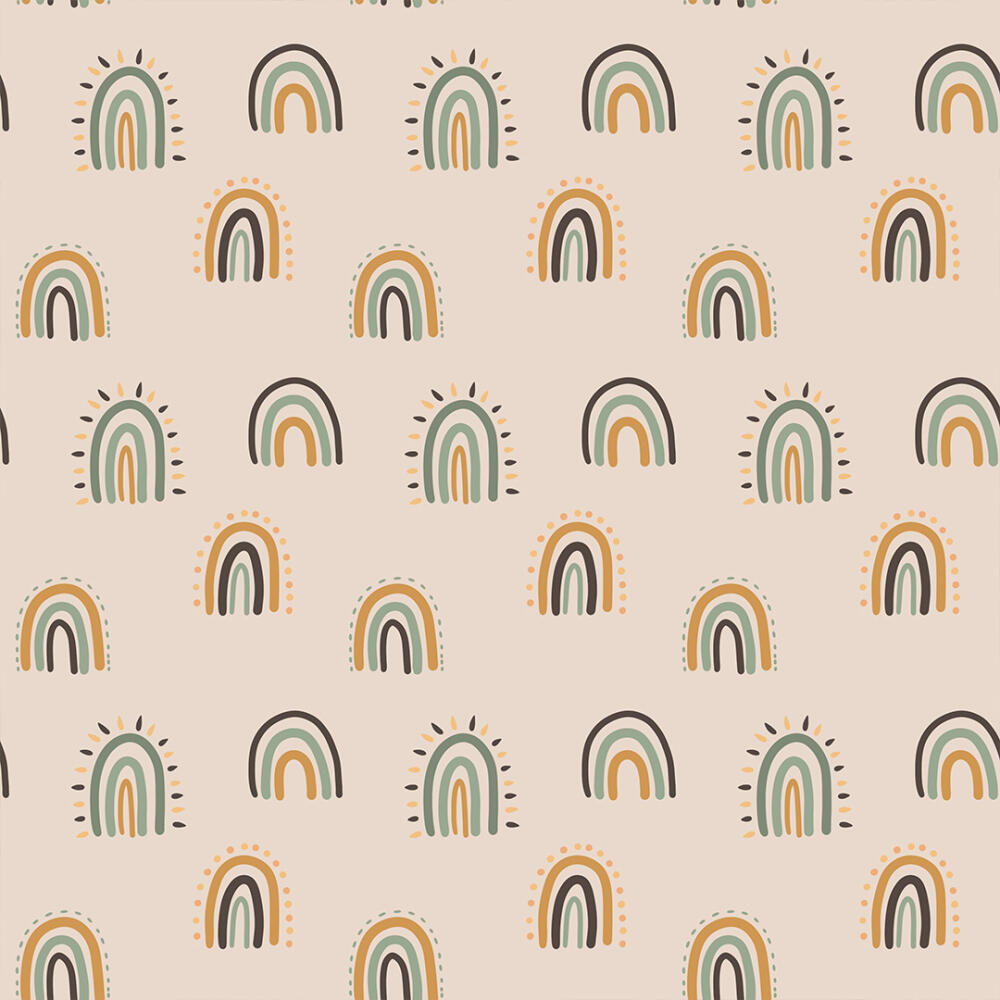 Microfibra Tactel Digital Estampa Exclusiva Arco Iris Boho Fundo Bege 100% Poliéster - Variante 1
