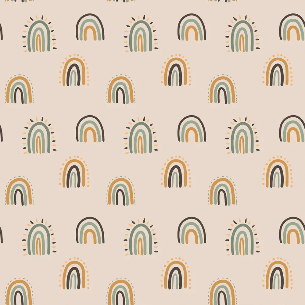 Microfibra Tactel Digital Estampa Exclusiva Arco Iris Boho Fundo Bege 100% Poliéster - Variante 1