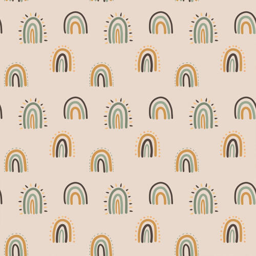 Microfibra Tactel Digital Estampa Exclusiva Arco Iris Boho Fundo Bege 100% Poliéster - Variante 1