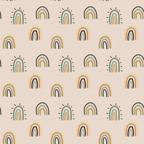 Microfibra Tactel Digital Estampa Exclusiva Arco Iris Boho Fundo Bege 100% Poliéster - Variante 1