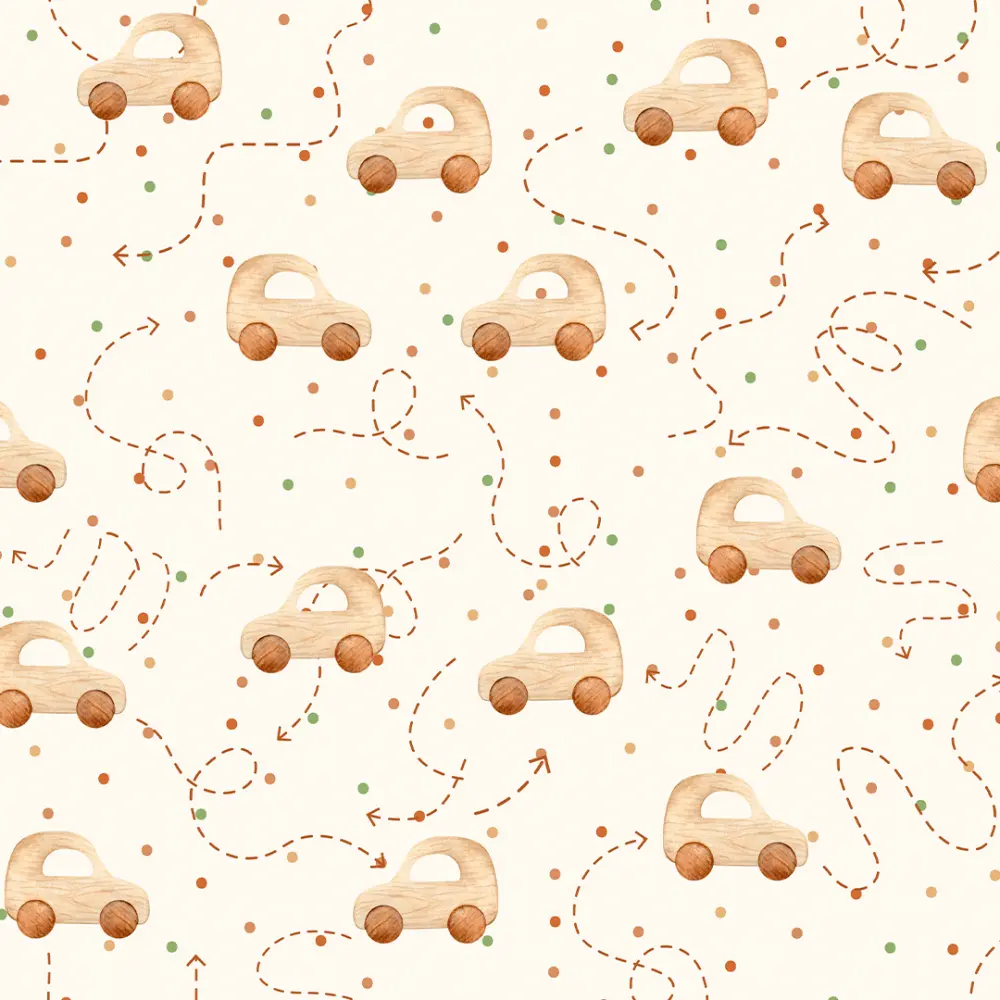 Microfibra Tactel Digital Estampa Exclusiva Carrinhos Amadeirados 100% Poliéster - Variante 1