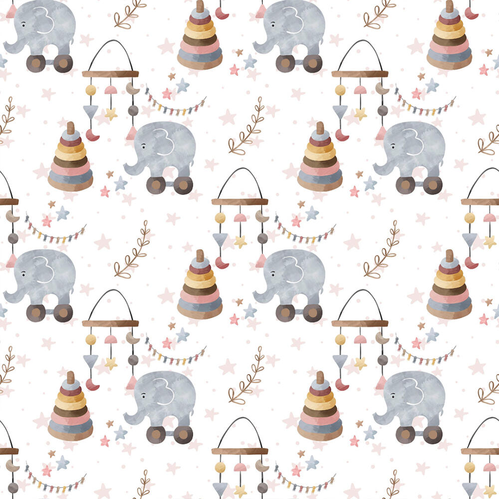 Microfibra Tactel Digital Estampa Exclusiva Coleção Elefantinho e Arco Iris Boho 100% Poliéster - Fundo branco