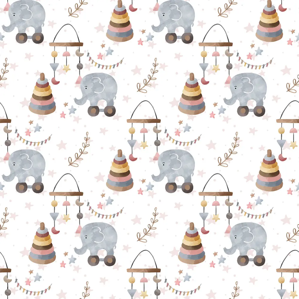 Microfibra Tactel Digital Estampa Exclusiva Coleção Elefantinho e Arco Iris Boho 100% Poliéster - Fundo branco