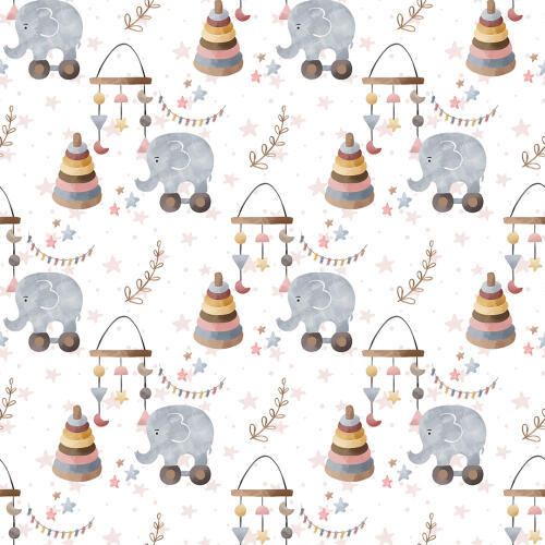 Microfibra Tactel Digital Estampa Exclusiva Coleção Elefantinho e Arco Iris Boho 100% Poliéster - Fundo branco