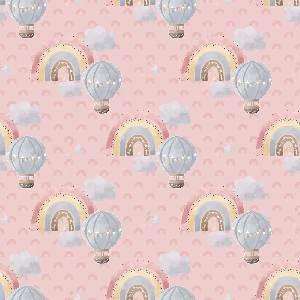 Microfibra Tactel Digital Estampa Exclusiva Coleção Elefantinho e Arco Iris Boho 100% Poliéster - Fundo rosa