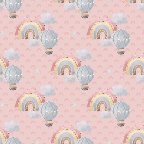 Microfibra Tactel Digital Estampa Exclusiva Coleção Elefantinho e Arco Iris Boho 100% Poliéster - Fundo rosa