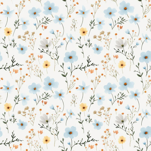 Microfibra Tactel Digital Estampa Exclusiva Coleçao Floral 100% Poliéster - Azul