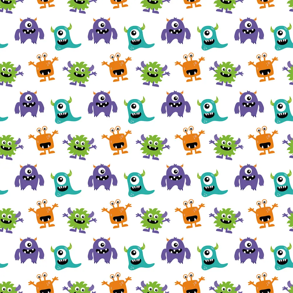 Microfibra Tactel Digital Estampa Exclusiva Coleção Monstrinhos 100% Poliéster - Fundo branco