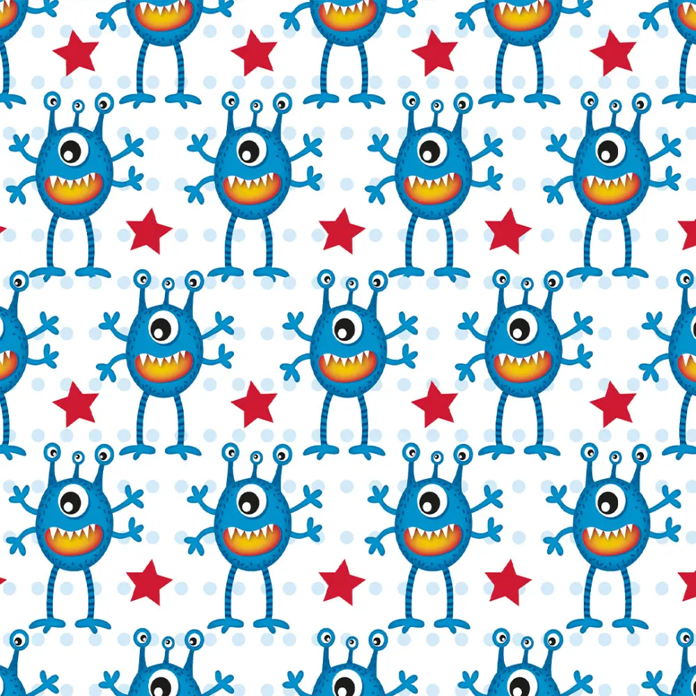 Microfibra Tactel Digital Estampa Exclusiva Coleção Monstrinhos 100% Poliéster - Monstro azul