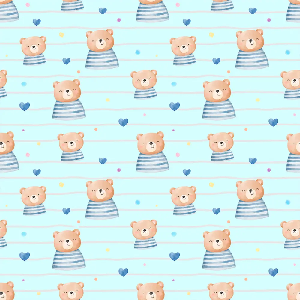 Microfibra Tactel Digital Estampa Exclusiva Ursinho Cute Azul 100% Poliéster - Variante 1