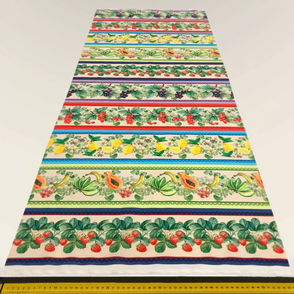 Painel Tricoline Digital Barrado 5 Frutas 0,55 x 1,50m 10 Faixas - Variante 1 Painel Tricoline Digital Barrado 5 Frutas 0,55 x 1,50m 10 Faixas - Variante 1