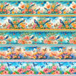 Painel Tricoline Digital Barrado Borboletas e Pássaros 0,55 x 1,50m - Variante 1