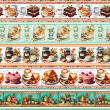 Painel Tricoline Digital Barrado Café da Tarde 0,55 x 1,50m - Variante 1