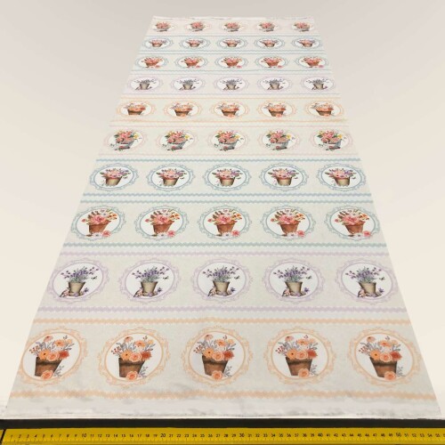 Painel Tricoline Digital Barrado Moldura Floral 0,55 x 1,50m 10 Faixas - Variante 1
