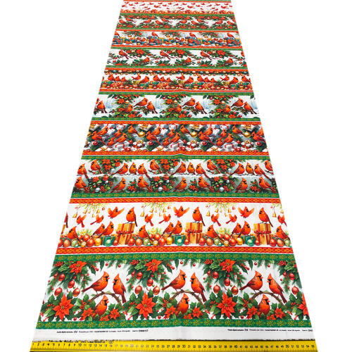 Painel Tricoline Digital Fernando Maluhy Barrado Natal Pássaros Cardeal 0,55 x 1,50m - C01