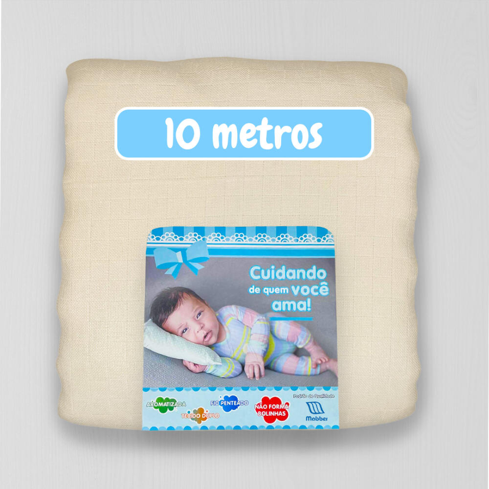 Peça de 10 Metros Fralda Mabber Quadriculada 100% Algodão 0,80m largura - Bege vintage jlm