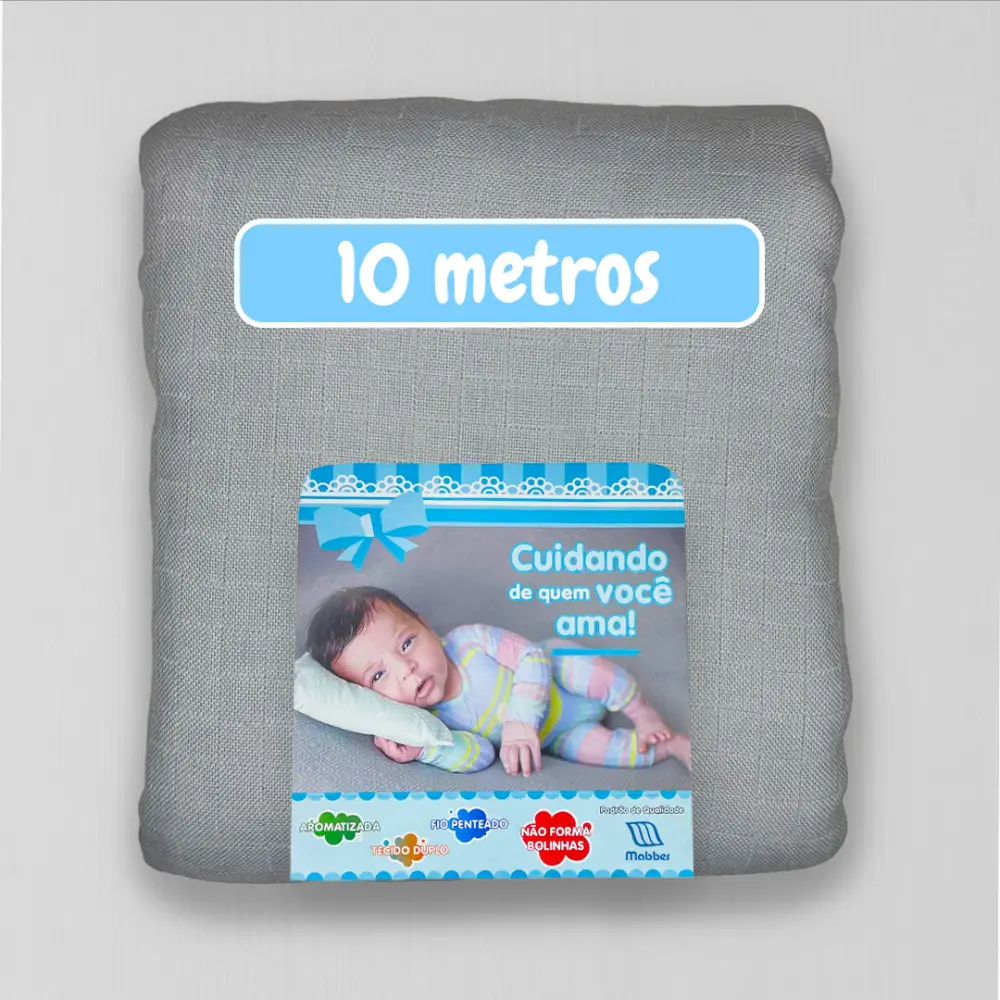 Peça de 10 Metros Fralda Mabber Quadriculada 100% Algodão 0,80m largura - Cinza vintage jlm