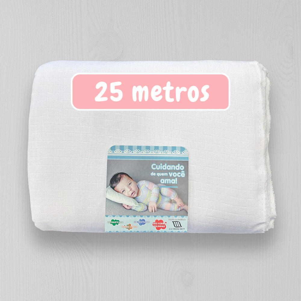 Peça de 25 Metros Fralda Mabber Quadriculada 100% Algodão 0,80m largura - Branco