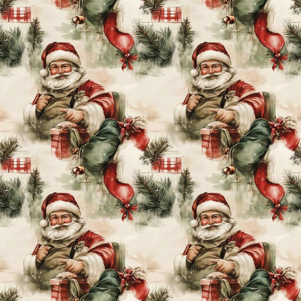Sarja Impermeável Exclusiva Coleção Natal Papai Noel Vintage 100% Algodão 1,50m Largura - Noel