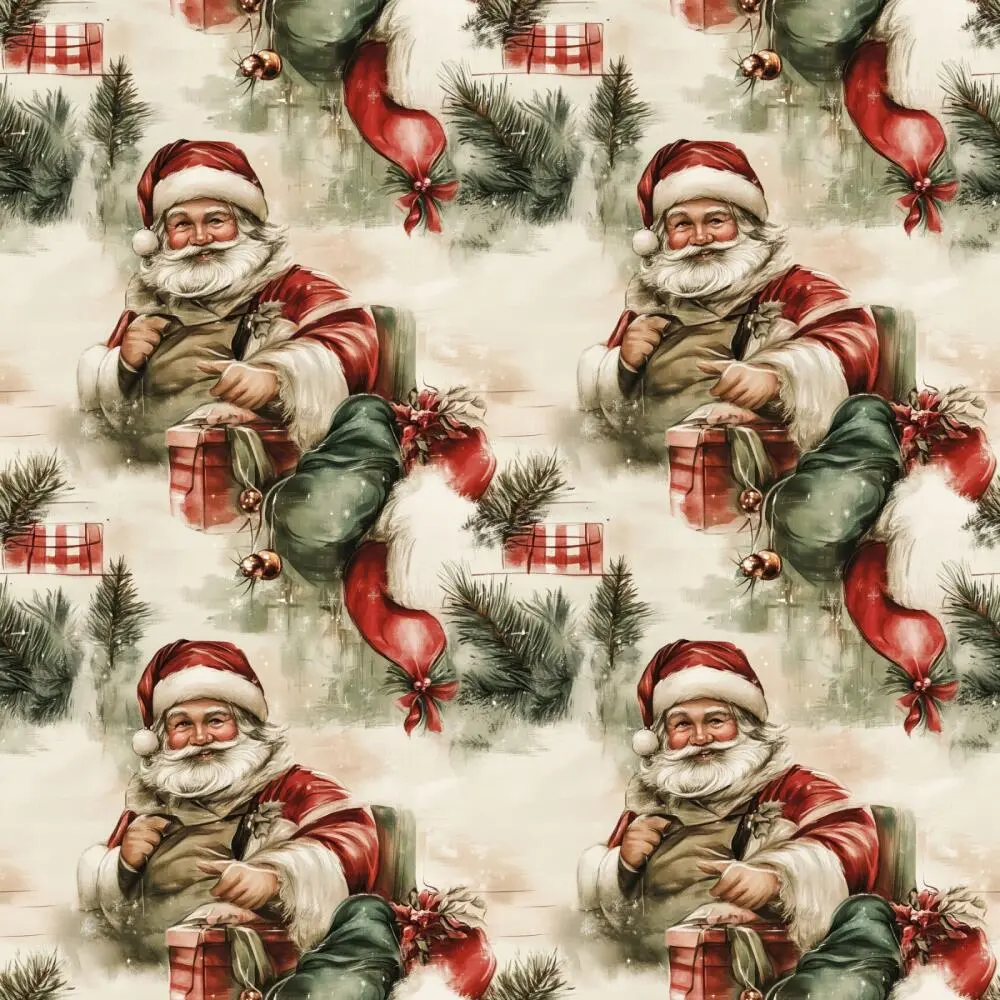Sarja Impermeável Exclusiva Coleção Natal Papai Noel Vintage 100% Algodão 1,50m Largura - Noel