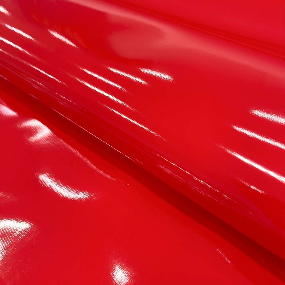 Sintético Verniz Espessura 0.35mm Fundo Malha de Poliéster 1,40m Largura - Vermelho