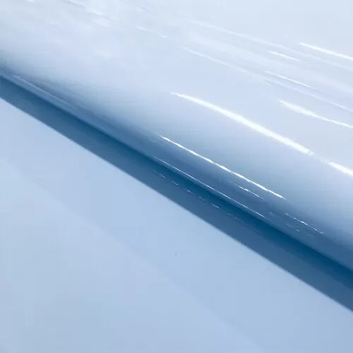 Sintético Verniz Espessura 0.35mm Fundo Malha de Poliéster 1,40m Largura - Azul bebê Sintético Verniz Espessura 0.35mm Fundo Malha de Poliéster 1,40m Largura - Azul bebê