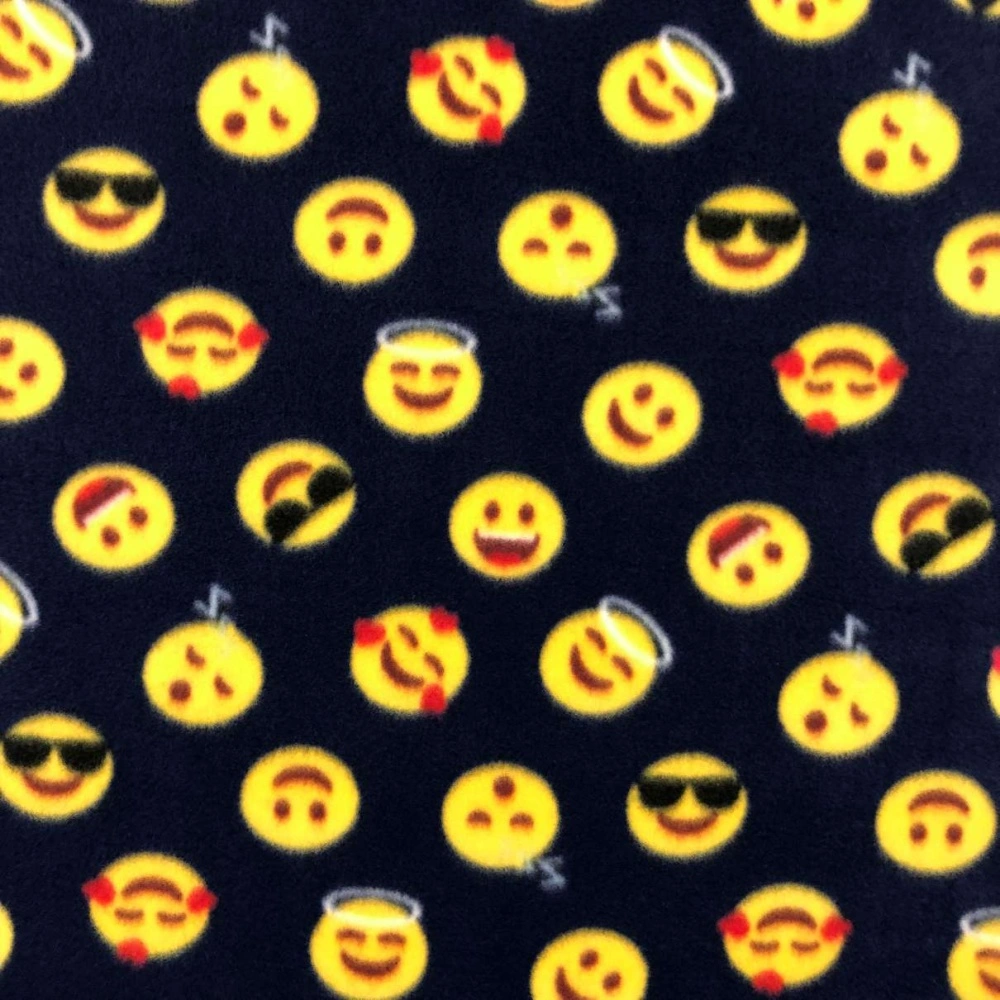 Soft Estampado - Emoji Fundo Marinho - 100% Poliéster - 1,60m Largura - Variante 1 Soft Estampado - Emoji Fundo Marinho - 100% Poliéster - 1,60m Largura - Variante 1