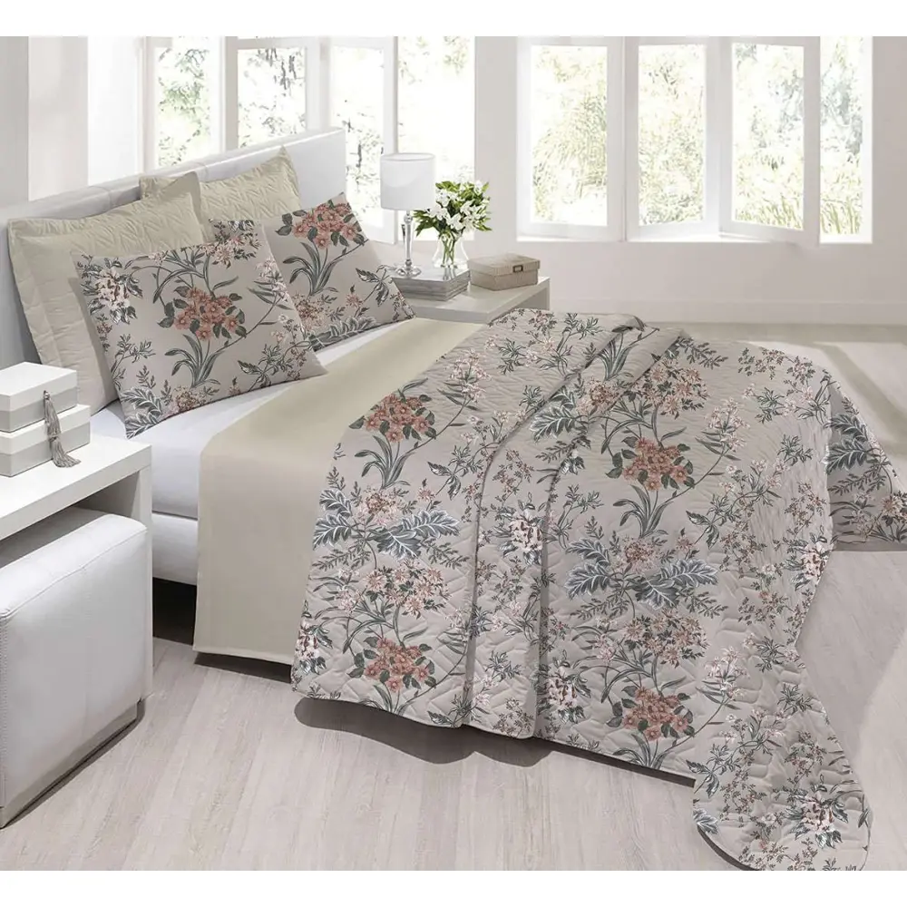 Tecido Percal 200 Fios Estampado - Flores e Folhangens - 2,50m Largura - Variante 1