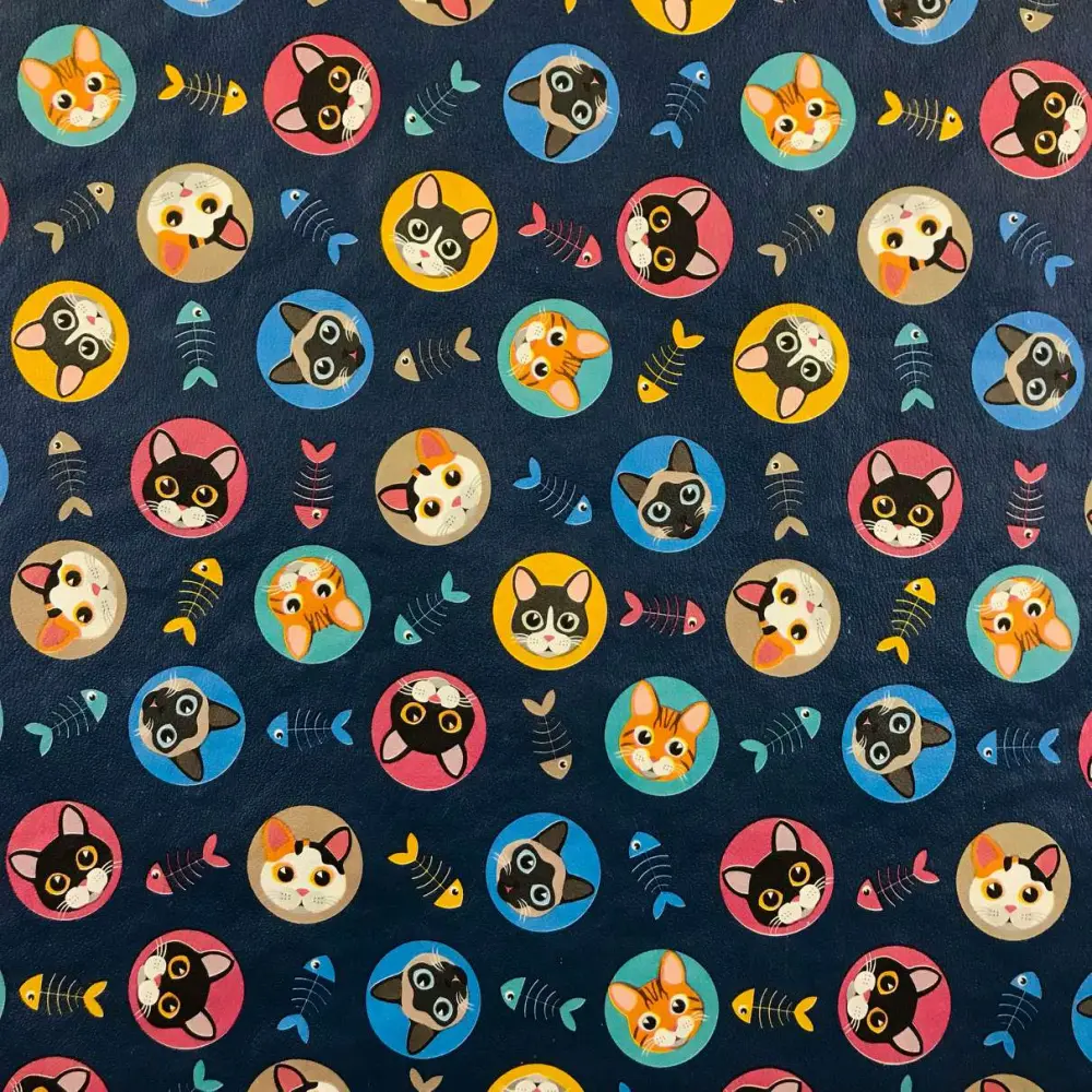 Tecido Sintético PVC Estampado Gatinho 100% Poliéster 1,40m Largura - Cor unica Tecido Sintético PVC Estampado Gatinho 100% Poliéster 1,40m Largura - Cor unica