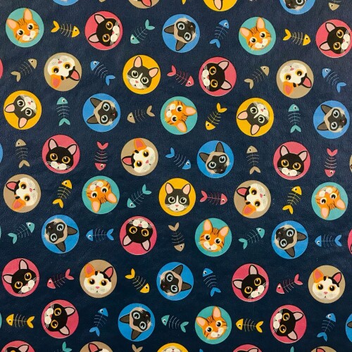 Tecido Sintético PVC Estampado Gatinho 100% Poliéster 1,40m Largura - Cor unica