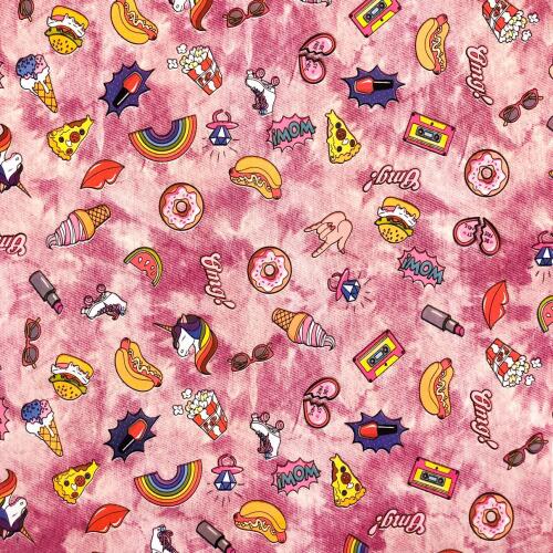 Tecido Sintético PVC Estampado Sticker Rosa 100% Poliéster 1,40m Largura - Variante 1