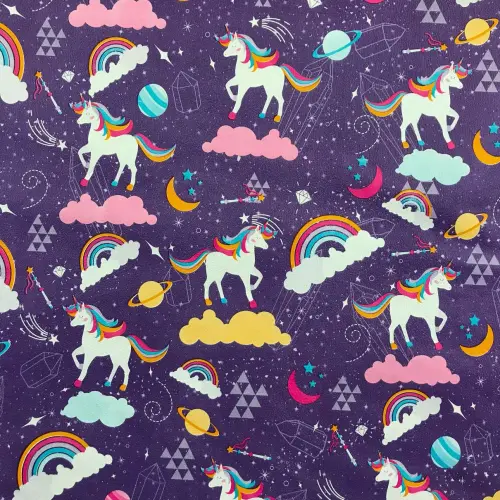 Tecido Sintético PVC Estampado Unicórnio 100% Poliéster 1,40m Largura - Cor unica Tecido Sintético PVC Estampado Unicórnio 100% Poliéster 1,40m Largura - Cor unica
