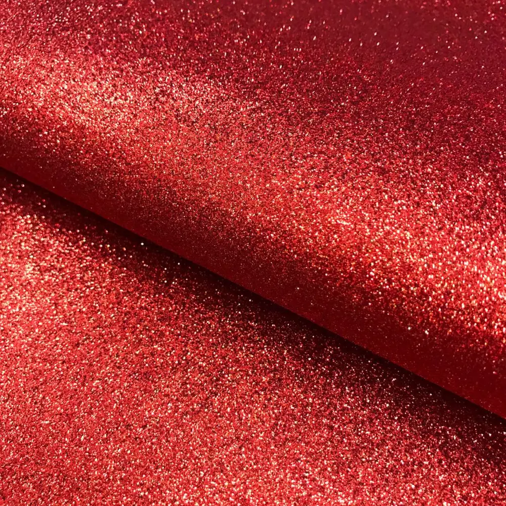 Tecido Sintético PVC Glitter 100% Poliéster 1,40m Largura - Vermelho Tecido Sintético PVC Glitter 100% Poliéster 1,40m Largura - Vermelho