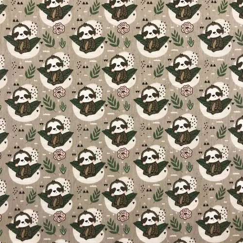 Tecido Tricoline - Bicho Preguiça - 100% Algodão - Variante 1 Tecido Tricoline - Bicho Preguiça - 100% Algodão - Variante 1