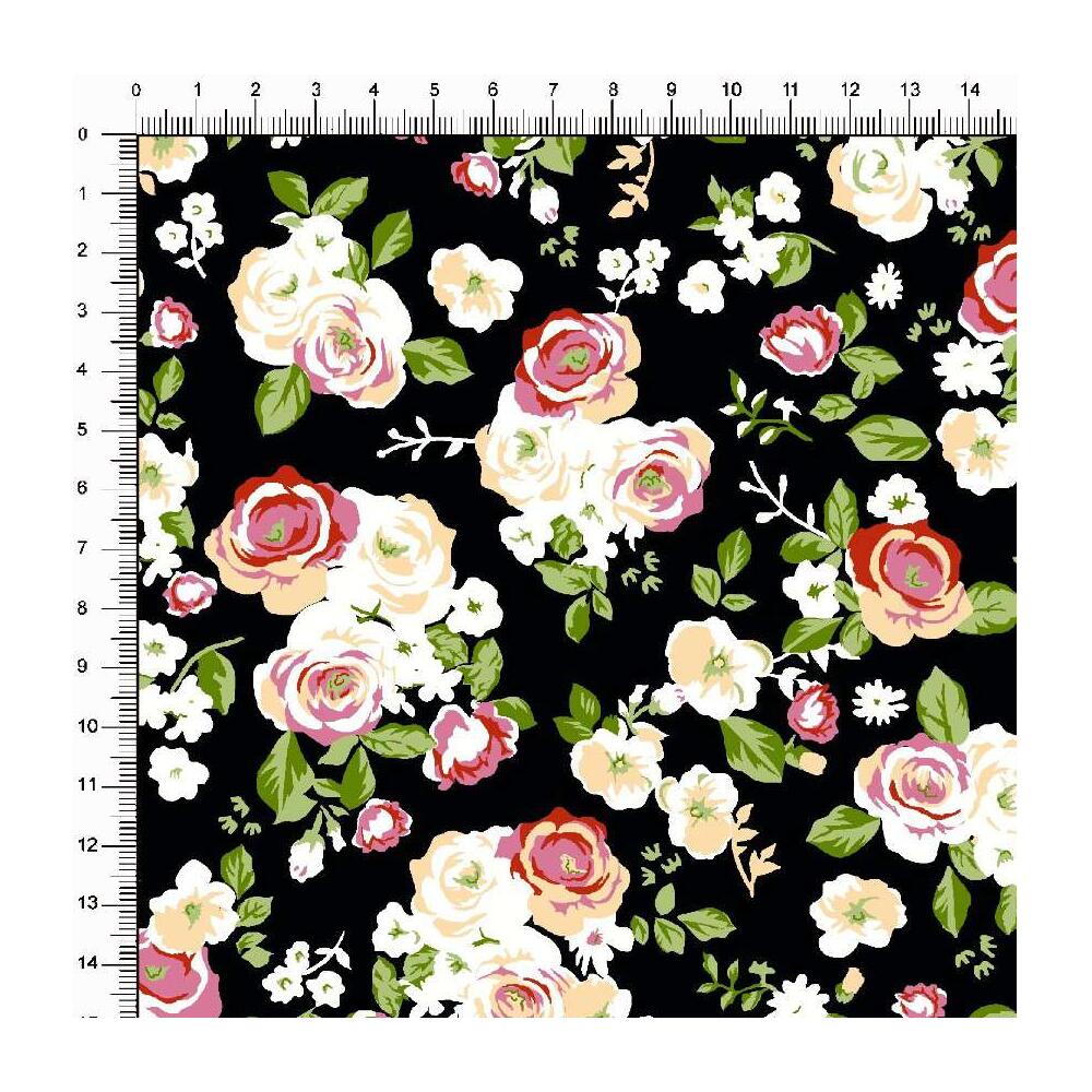 Tecido Tricoline Estampado - Floral Rosas - 100% Algodão - 1,50m largura - Variante 1